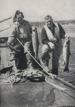 Paul Sample (left) on a salmon fishing trip.