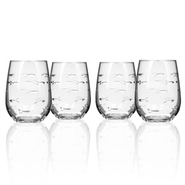 School of Fish 17oz Stemless Wine Set of 4* - American Museum Of Fly Fishing